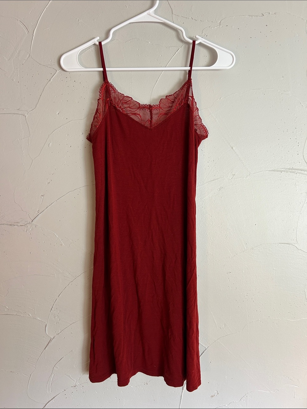 Women's Burnt Orange Lace-Trim Slip Dress